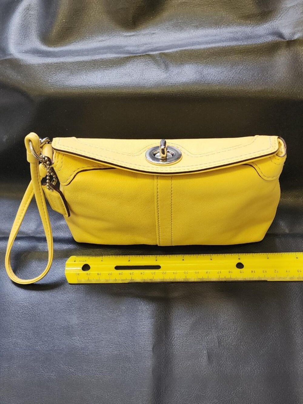 Coach Yellow Turnlock Leather Wristlet - Picture 5 of 5